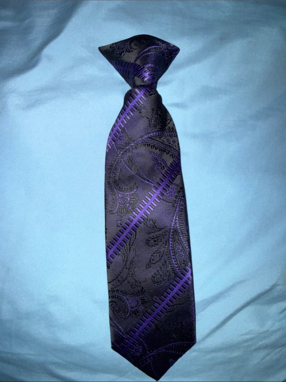 q brand Boys clip on tie| purple and black